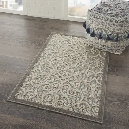 Gray And Ivory Floral Indoor Outdoor Area Rug Photo 5