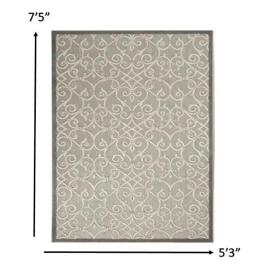 Gray And Ivory Floral Indoor Outdoor Area Rug Photo 7