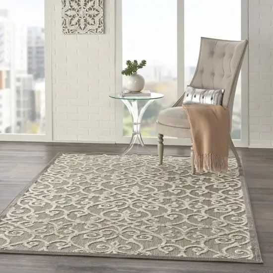 Gray And Ivory Floral Indoor Outdoor Area Rug Photo 6