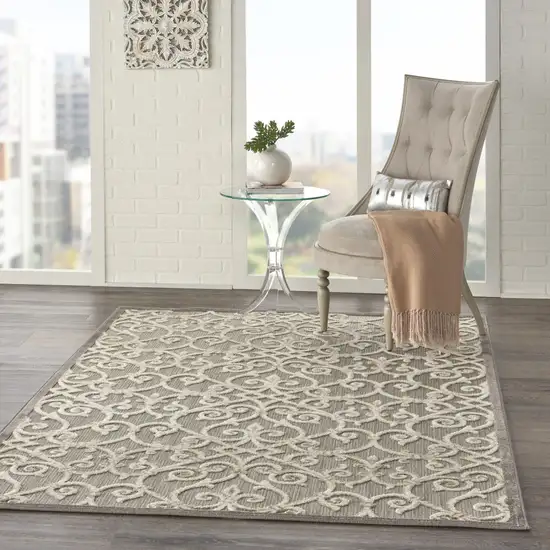 Gray And Ivory Floral Indoor Outdoor Area Rug Photo 5