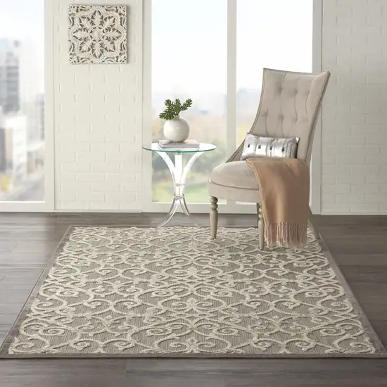 Gray And Ivory Floral Indoor Outdoor Area Rug Photo 3