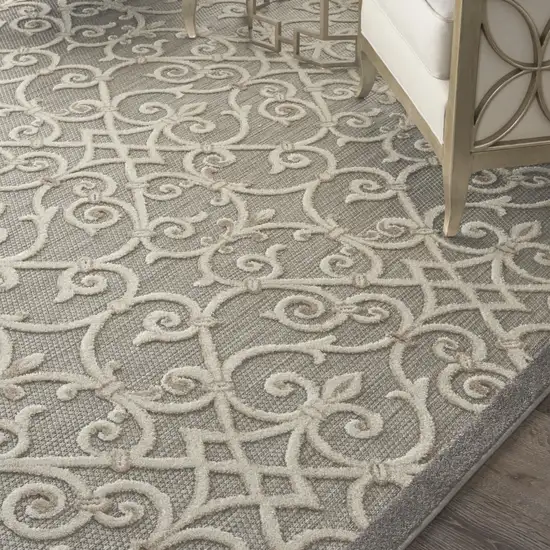 Gray And Ivory Floral Indoor Outdoor Area Rug Photo 4