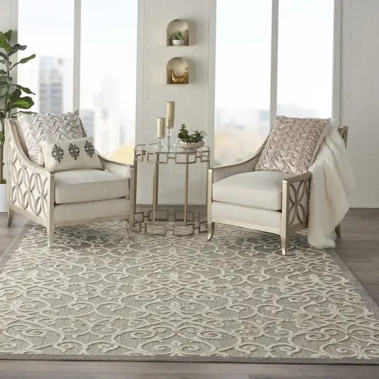 Gray And Ivory Floral Indoor Outdoor Area Rug Photo 7