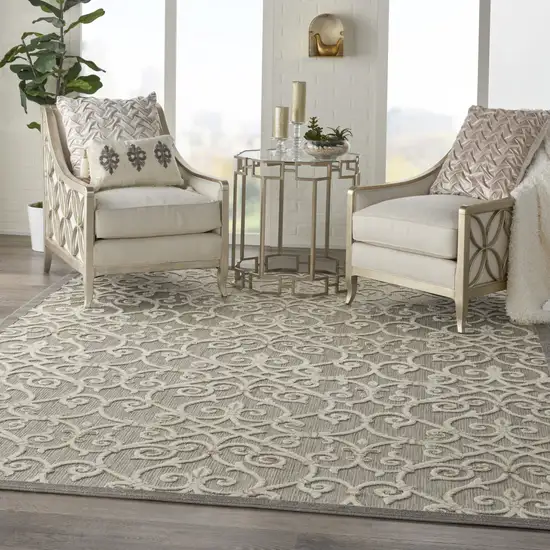 Gray And Ivory Floral Indoor Outdoor Area Rug Photo 8