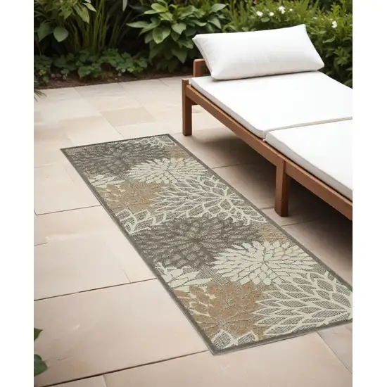 Gray and Ivory Floral Indoor Outdoor Area Rug Photo 1