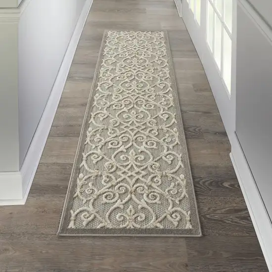 Gray And Ivory Floral Indoor Outdoor Area Rug Photo 3