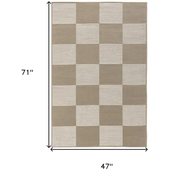 Natural and Ivory Geometric Power Loom Washable Non Skid Area Rug Photo 8