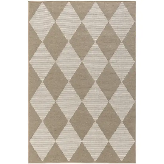 Natural and Ivory Geometric Power Loom Washable Non Skid Area Rug Photo 1