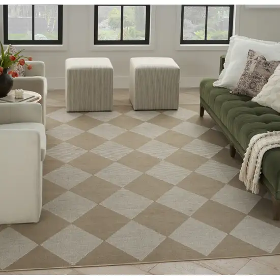 Natural and Ivory Geometric Power Loom Washable Non Skid Area Rug Photo 6