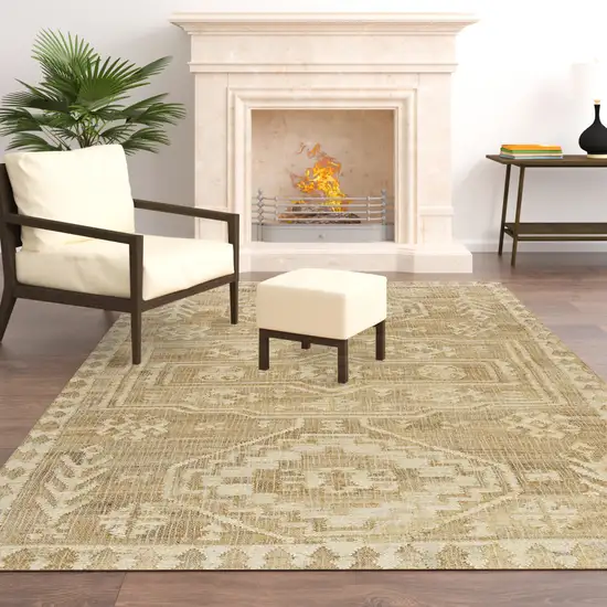 Natural and Ivory Medallion Hand Woven Area Rug Photo 8