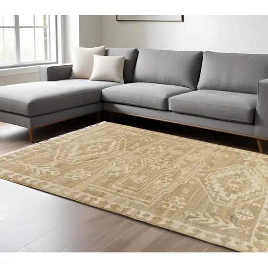 Natural and Ivory Medallion Hand Woven Area Rug Photo 1