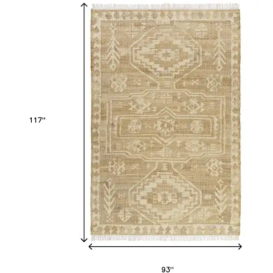 Natural and Ivory Medallion Hand Woven Area Rug Photo 3