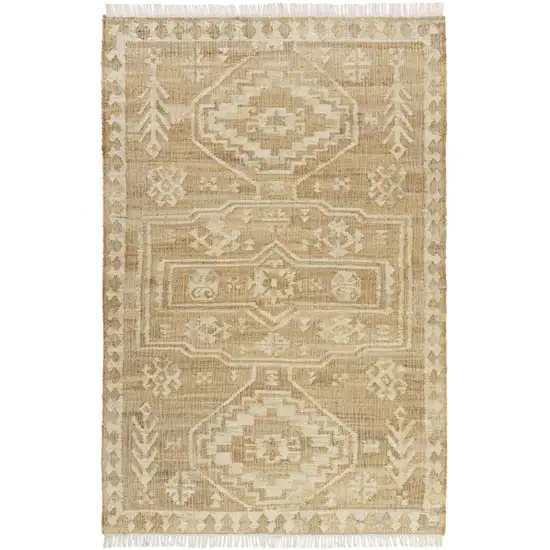 Natural and Ivory Medallion Hand Woven Area Rug Photo 2