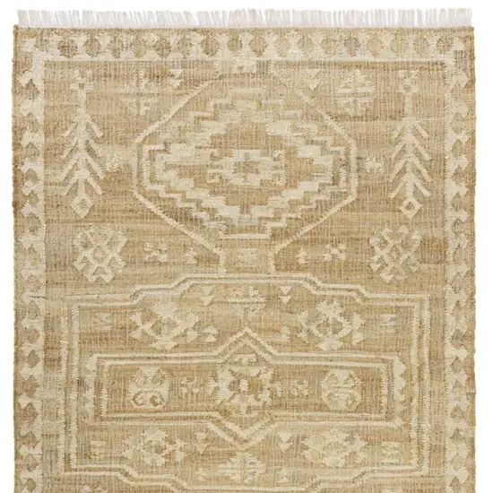 Natural and Ivory Medallion Hand Woven Area Rug Photo 5