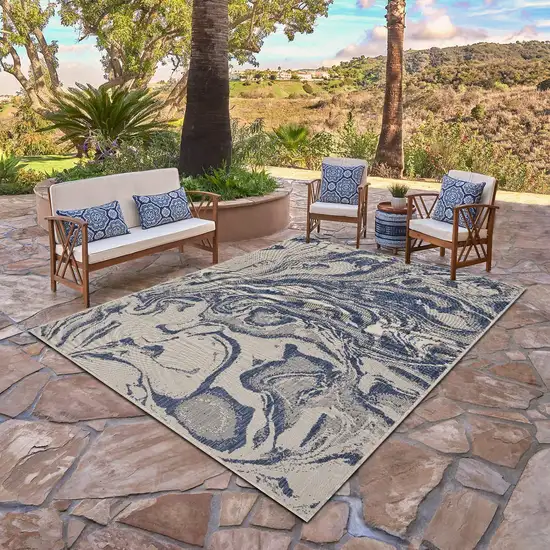 Navy Abstract Indoor Outdoor Area Rug Photo 7