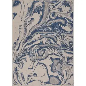 Photo of Navy Abstract Indoor Outdoor Scatter Rug