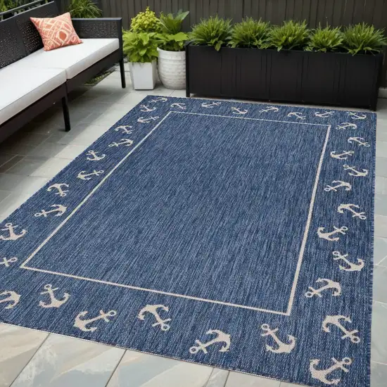 Blue and Natural Nautical Anchor Indoor Outdoor Area Rug Photo 1