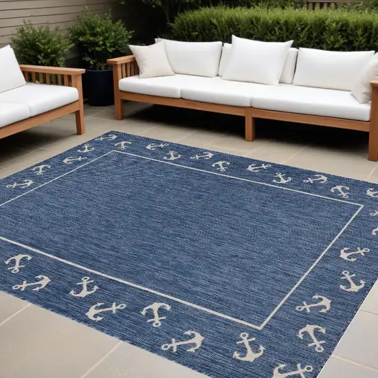 Blue and Natural Nautical Anchor Indoor Outdoor Area Rug Photo 1