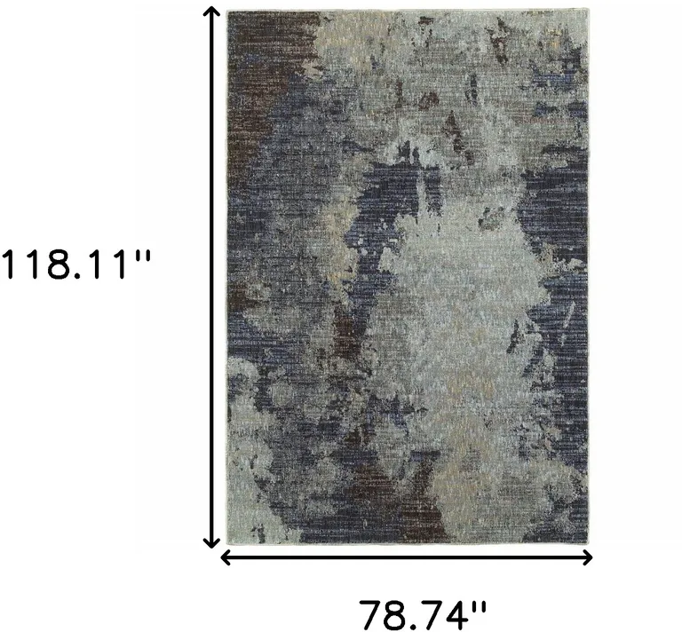 Navy And Blue Abstract Power Loom Stain Resistant Area Rug Photo 5