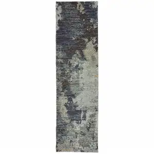 Photo of Navy And Blue Abstract Power Loom Stain Resistant Runner Rug