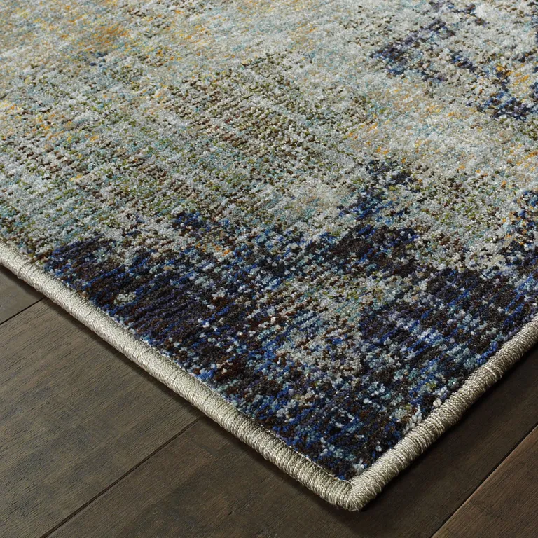 Navy And Blue Abstract Power Loom Stain Resistant Runner Rug Photo 4