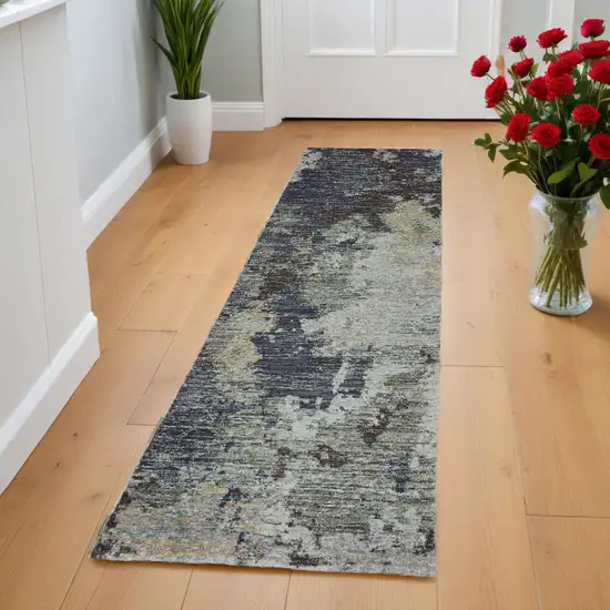 8' Runner Navy Blue Abstract Power Loom Runner Rug Photo 1