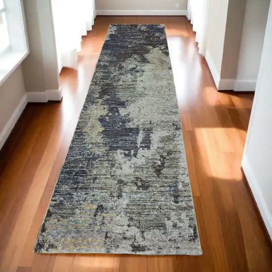 12' Runner Navy and Blue Abstract Power Loom Runner Rug Photo 1