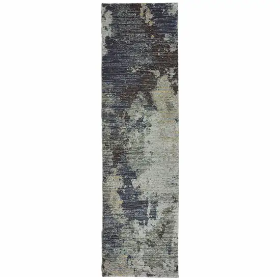 Navy And Blue Abstract Power Loom Stain Resistant Runner Rug Photo 1