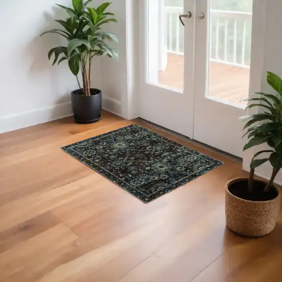 Navy Blue Oriental Power Loom Area Rug Photo 1