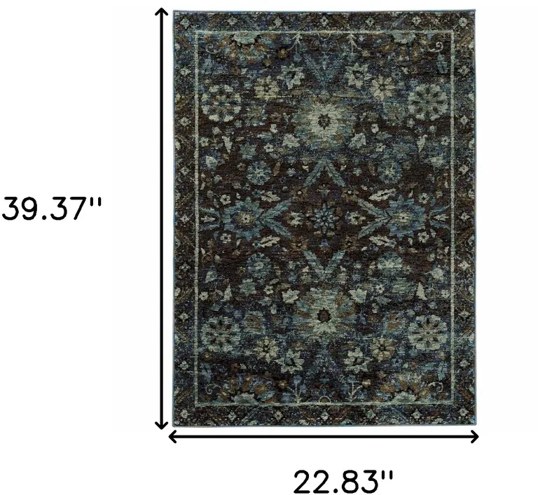 Navy And Blue Oriental Power Loom Stain Resistant Area Rug Photo 5