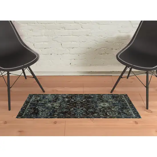 Navy And Blue Oriental Power Loom Stain Resistant Area Rug Photo 2