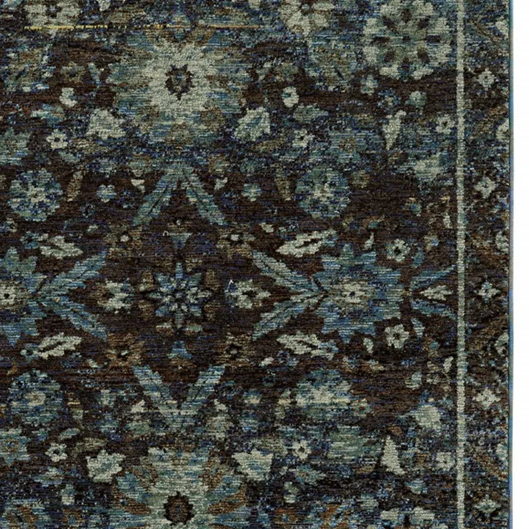 Navy And Blue Oriental Power Loom Stain Resistant Area Rug Photo 3