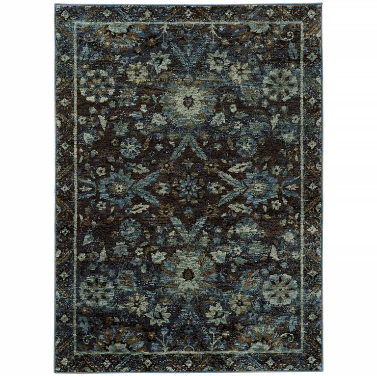 Navy And Blue Oriental Power Loom Stain Resistant Area Rug Photo 1