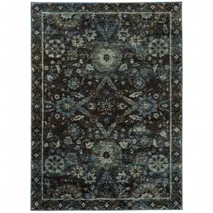 Photo of Navy And Blue Oriental Power Loom Stain Resistant Area Rug