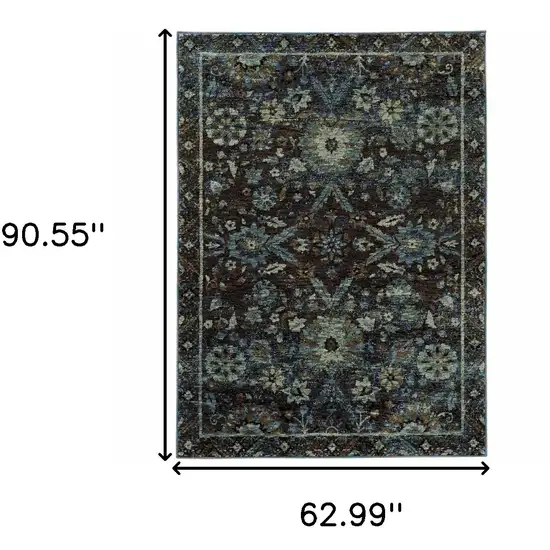 Navy And Blue Oriental Power Loom Stain Resistant Area Rug Photo 5