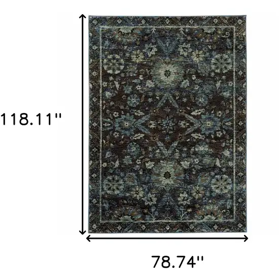 Navy And Blue Oriental Power Loom Stain Resistant Area Rug Photo 5