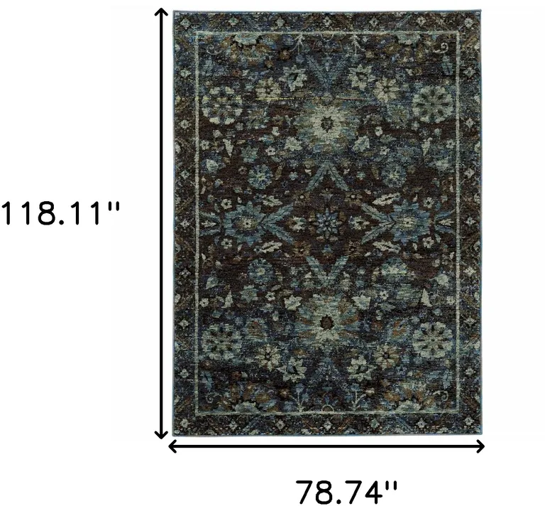 Navy And Blue Oriental Power Loom Stain Resistant Area Rug Photo 5