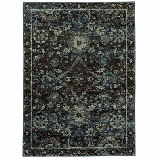 Navy And Blue Oriental Power Loom Stain Resistant Area Rug Photo 1