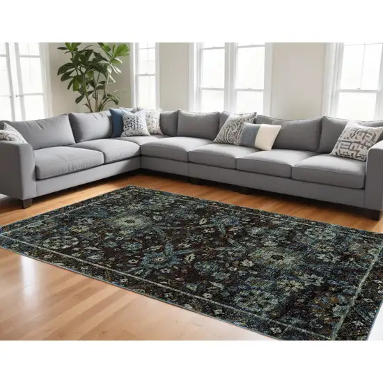 Navy Blue Oriental Power Loom Area Rug Photo 1