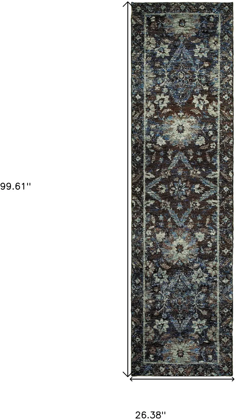 Navy And Blue Oriental Power Loom Stain Resistant Runner Rug Photo 5