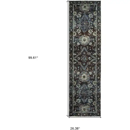 Navy And Blue Oriental Power Loom Stain Resistant Runner Rug Photo 5