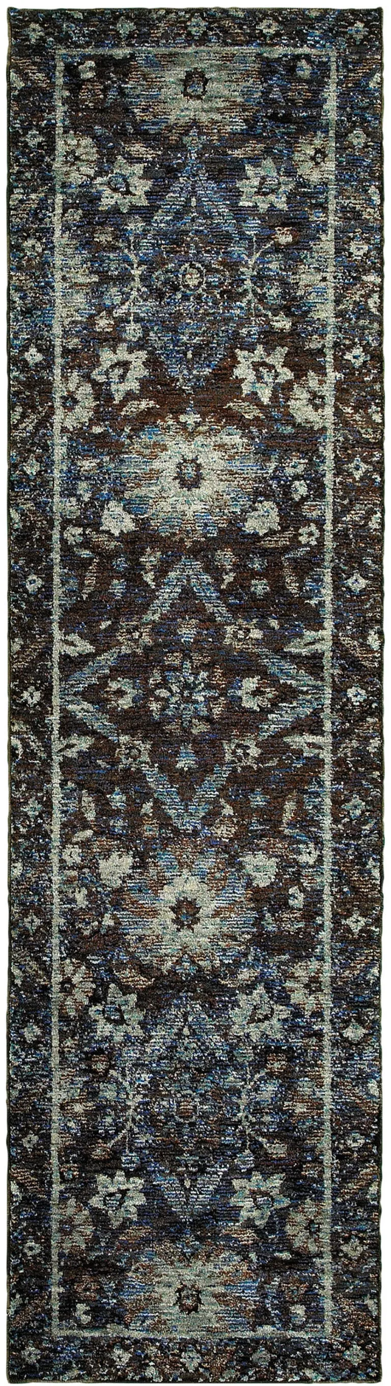 Navy And Blue Oriental Power Loom Stain Resistant Runner Rug Photo 1