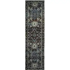 Photo of Navy And Blue Oriental Power Loom Stain Resistant Runner Rug