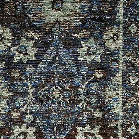 Navy And Blue Oriental Power Loom Stain Resistant Runner Rug Photo 3