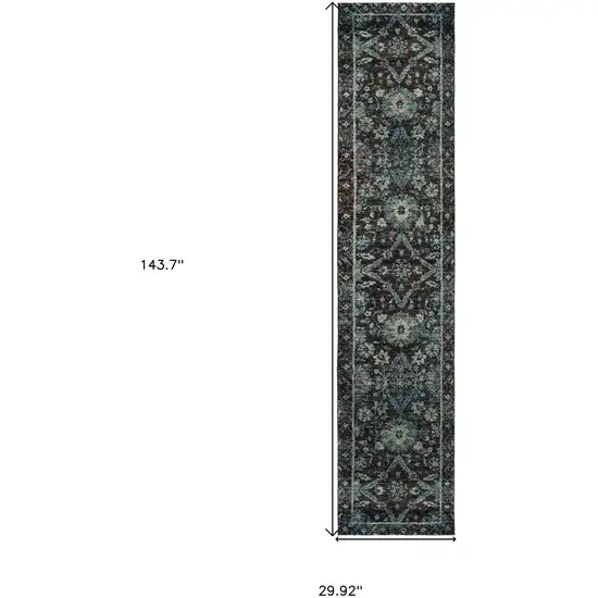 Navy And Blue Oriental Power Loom Stain Resistant Runner Rug Photo 5