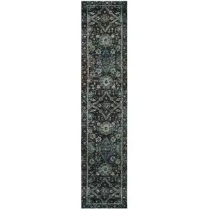 Photo of Navy And Blue Oriental Power Loom Stain Resistant Runner Rug