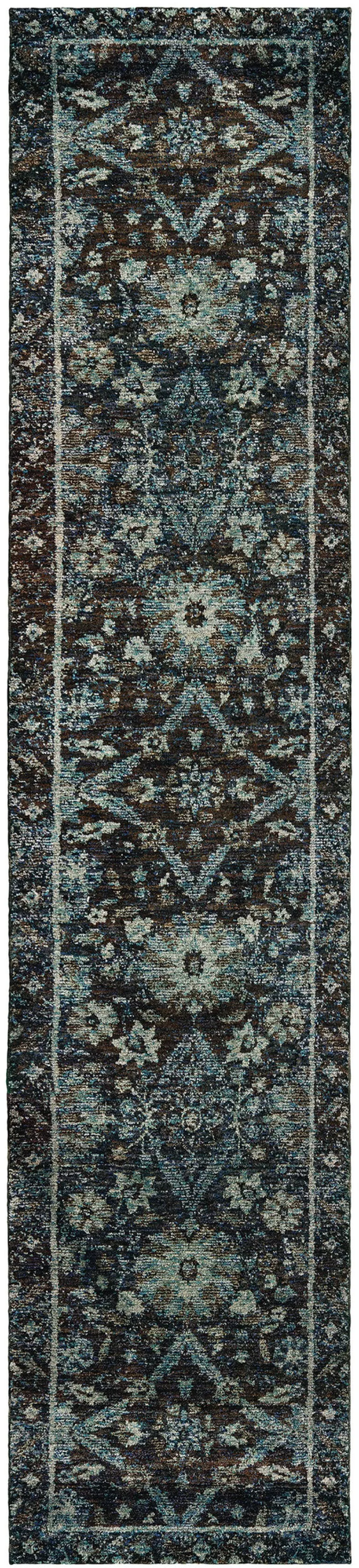 Navy And Blue Oriental Power Loom Stain Resistant Runner Rug Photo 1