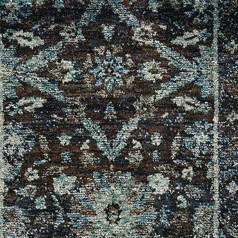 Navy And Blue Oriental Power Loom Stain Resistant Runner Rug Photo 3