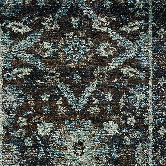 Navy And Blue Oriental Power Loom Stain Resistant Runner Rug Photo 3