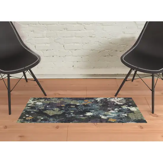 Navy And Green Abstract Power Loom Stain Resistant Area Rug Photo 2